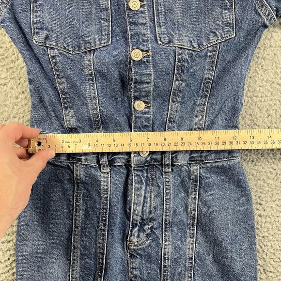 ZARA DENIM SHIRT DRESS MINI WOMENS XS BLUE BUTTON LONG SLEEVE BIKER TRUCKER JEAN - Picture 7 of 10